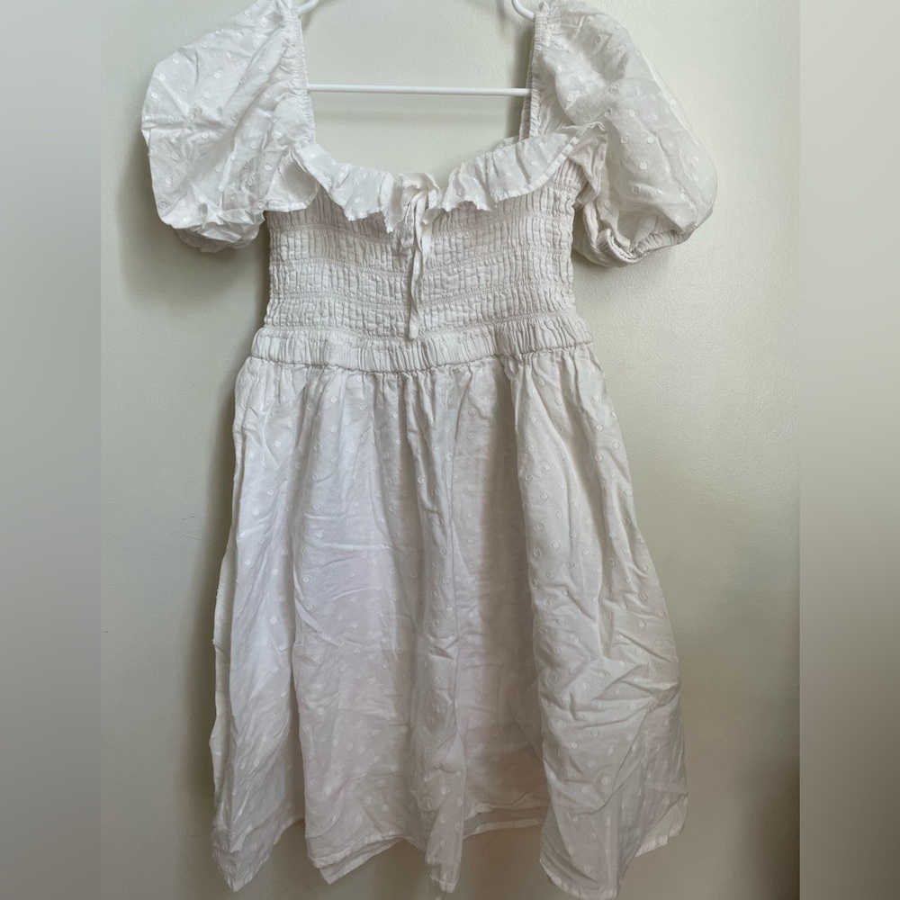 Cream Smocked Ruffled puff sleeve Mini Sundress